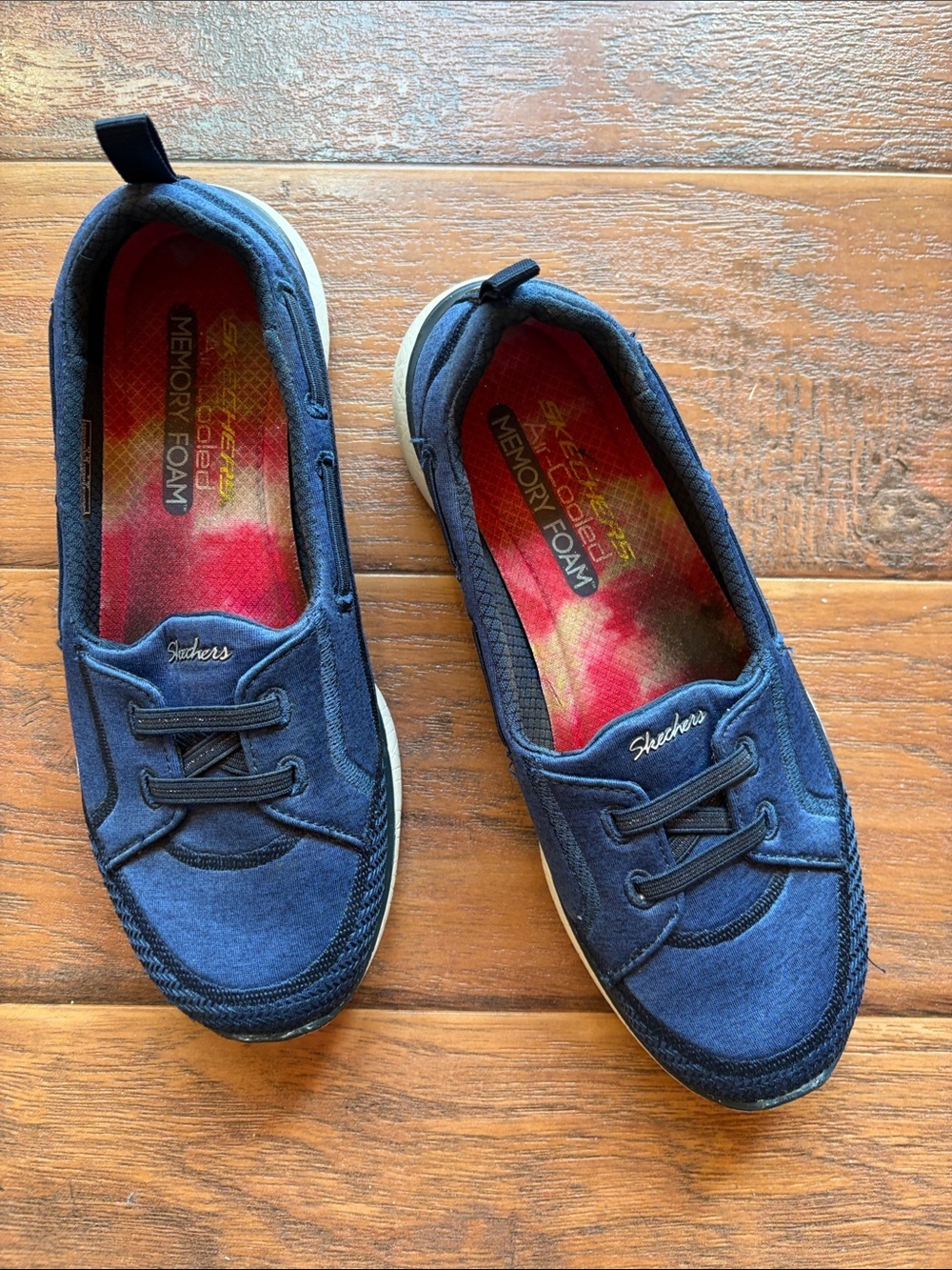 Skechers Navy Blue Slip-On Memory Foam Sneakers - Size 8